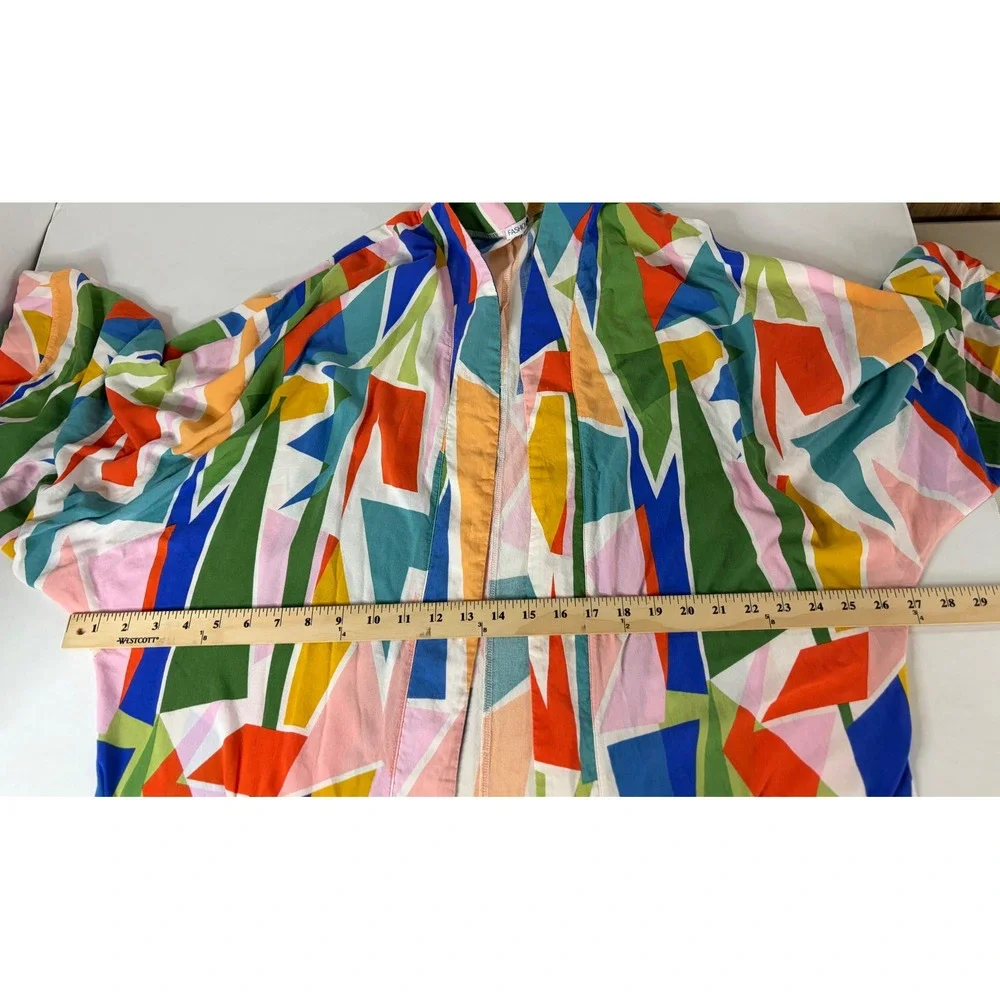 Fashion Nova 2 Piece‎ Set Geometric Abstract Duster & Bralette Multi Color Large